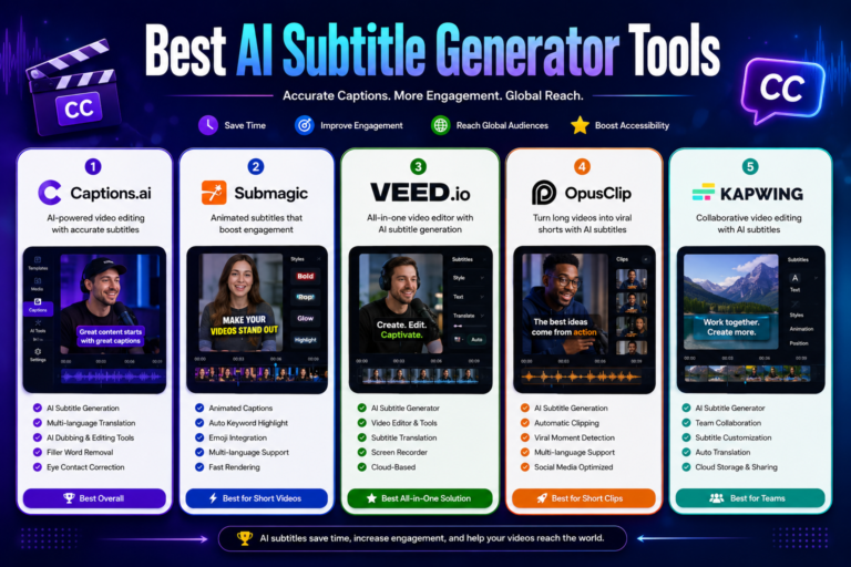 Best AI Subtitle Generator Tools in 2026 (Top 5 AI Captioning Software)